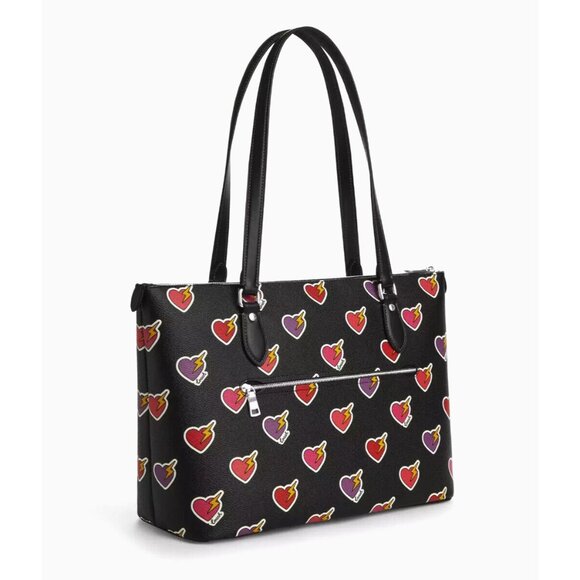 New Coach CW434 Gallery Tote Bag with Heart Bolt Print Black Multi - Picture 4 of 5